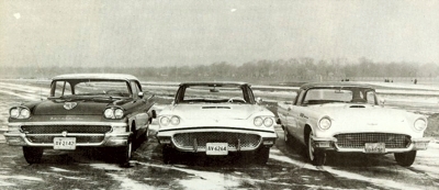 1958 Ford Fairlane and Thunderbird next to a 1957 Thunderbird